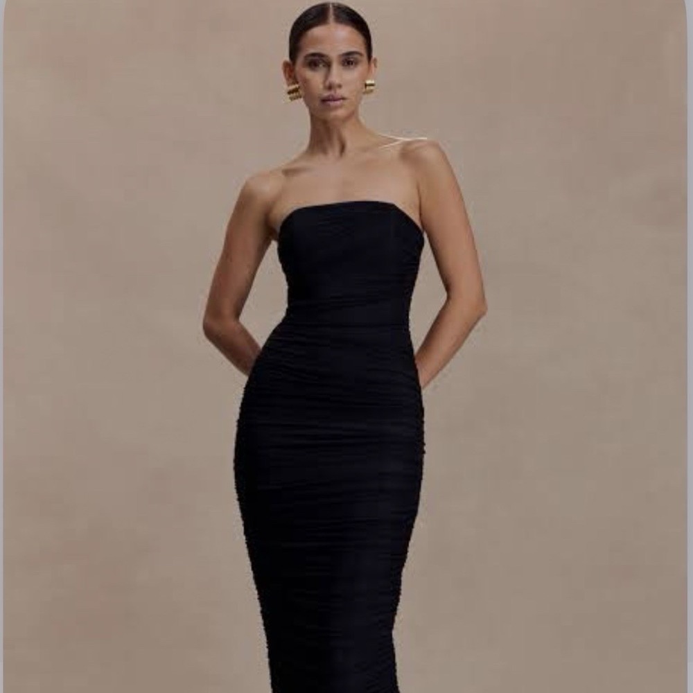 Meshki Candice Strapless Ruched Black Maxi Dress XXS Stretch Slinky Formal